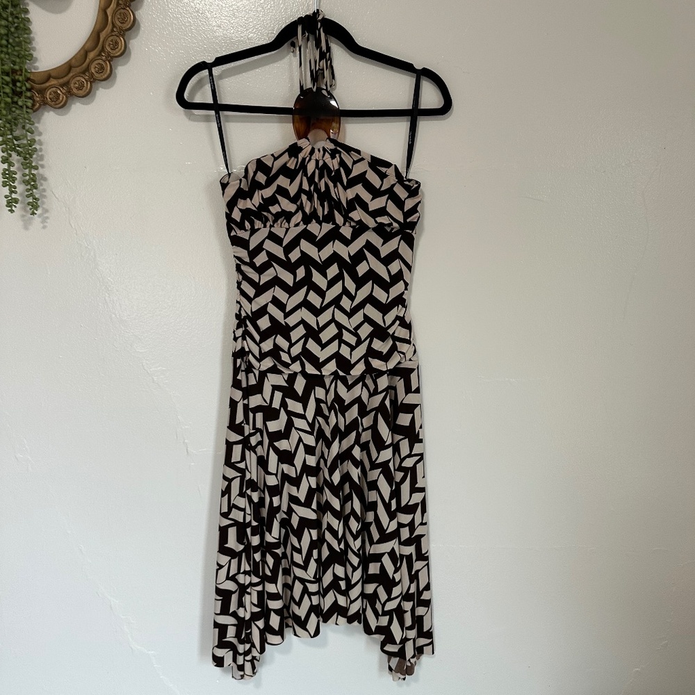 Vintage 90s, Y2K My Michelle Strappy Halter Dress, Brown & Beige, Dance Dress, L